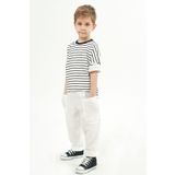 Catz Kids Boyfriend Beyaz Müslin Pantolon + Siyah Beyaz Çizgili Penye T-Shirt