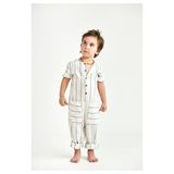 Catz Kids Erkek Çocuk Beyaz Çizgili Keten Tulum - 1 - 2 Yaş - Beyaz - Mavi