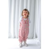 Catz Kids Erkek Çocuk Kırmızı Beyaz Çizgili Keten Velvet Tulum