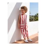 Catz Kids Erkek Çocuk Tulum %100 Pamuk Kırmızı Beyaz Çizgili Kolsuz Yazlık