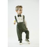 Catz Kids - Haki Yeşili Keten Harem Pantolon + Klasik Uzun Kollu Gömlek + Papyon - 6 - 7 Yaş