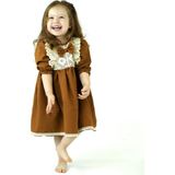 Catz Kids Kahve Güpürlü Elbise ve Toka Kız Çocuklar İçin Özel Tasarım Şık Stil - Kahverengi - 3 - 4 Yaş