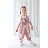 Catz Kids Kız Çocuk Kırmızı Beyaz Çizgili Keten Askılı Tulum
