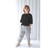 Catz Kids Siyah Beyaz Çizgili Keten Carrot Pantolon Siyah Müslin Cep Detaylı Gömlek