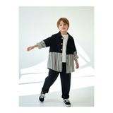 Catz Kids Siyah Keten Carrot Pantolon + Siyah Üst Siyah Beyaz Çizgili Keten Retro Gömlek