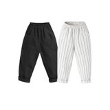 Catz Kids Tek Paket İki Model Siyah Keten Boyfriend & Siyah Beyaz İnce Çizgili Carrot Pantolon