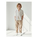 Catz Kids Vizon Krem Ekose Keten Carrot Pantolon + Krem Keten İpli Gömlek