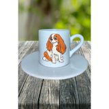 Cavalier King Charles Köpek Baskılı Türk Kahvesi Fincanı Tabaklı Kişiye Özel Model 2