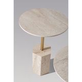 CAVARİOR MOBİLYA 3'Lü Zigon Altıgen Form Orta Sehpa Modern Traverten Mermer Desen MDF Tasarım Salon Sehpası
