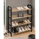 Çavdar Group 4 Katlı Ahşap Ayakkabılık, 70 cm Ahşap Çubuklu, 4 Bölmeli, Plastik Çerçeveli Raf Ünitesi, Düzenleyici - Naturel Beyaz