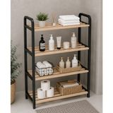 Çavdar Group Ahşap Banyo Düzenleyici Lüks 70 cm Banyo Rafı, Banyo Dolabı, Plastik Çerçeveli Çok Amaçlı Raf 4 Katlı Düzenleyici - Naturel