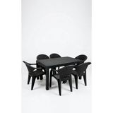 Çavdar Group Flash 90X150 cm Rattan 6 Kişilik Masa Takımı Camsız Flash Sandalye Bahçe Teras Takımı Oturma Grubu - Antrasit