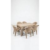 Çavdar Group Flash 90X150 cm Rattan 6 Kişilik Masa Takımı Camsız Flash Sandalye Bahçe Teras Takımı Oturma Grubu - Cappuccino