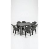 Çavdar Group Flash 90X150 cm Rattan 6 Kişilik Masa Takımı Camsız Flash Sandalye Bahçe Teras Takımı Oturma Grubu - Gri