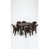 Çavdar Group Flash 90X150 cm Rattan 6 Kişilik Masa Takımı Camsız Flash Sandalye Bahçe Teras Takımı Oturma Grubu - Kahverengi