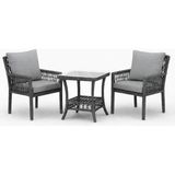 Çavdar Group Oslo Raddan 1+1 Bistro Set Minderli 2 Kişilik Raddan Oturma Grubu Camlı Sehpa Bahçe Balkon Teras Set - Antrasit