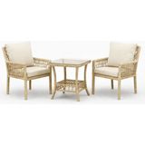 Çavdar Group Oslo Raddan 1+1 Bistro Set Minderli 2 Kişilik Raddan Oturma Grubu Camlı Sehpa Bahçe Balkon Teras Set - Cappuccino