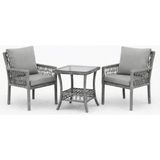 Çavdar Group Oslo Raddan 1+1 Bistro Set Minderli 2 Kişilik Raddan Oturma Grubu Camlı Sehpa Bahçe Balkon Teras Set - Gri