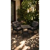 Çavdar Group Small Raddan 1+1 Bistro Set Minderli 2 Kişilik Raddan Oturma Grubu Camlı Sehpa Bahçe Balkon Teras Set - Antrasit