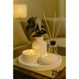 Cavelle Dekoratif Tepside 5 Li Set Çizgili Vazo, Vanilya Kokulu Mum, Tealight Mumluk, Oda Kokusu - 00 Beyaz