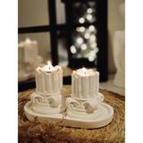 Cavelle Tepside Dekoratif 2'li Yıkılmış Roma Sütunu Tealight Mumluk 8cm ve 2 Adet Tealight Mum Hediyeli - Beyaz