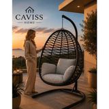Caviss Home Armut Salıncak Tek Kişilik Makrome Gri Ip Örgü Bahçe Balkon Ev Salıncağı - Siyah - Gri