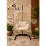 Caviss Home Cavıss Home Elite Örgü Armut Salıncak -Fındık Salıncak– Minderli | Bahçe, Balkon ve Teras Için Premium Salıncak Koltuk Özel Seri - Bej