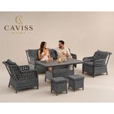 Caviss Home Cavıss Home Monaco Lüks Rattan Bahçe Oturma Grubu 5 Kişilik (3+1+1 ) + 2 Adet Puflu – Bahçe, Teras ve Balkon Mobilya Takımı | Renk Seçenek Minderli, Bahçe Takımı, Balkon Takımı - Antrasit - Gri