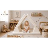 Caviss Home Luna Modüler Funkids Çocuk Oyun Koltuğu, Modüler Katlanır Yatak ve Oyun Minderi Seti, Süngerli Güvenli Çocuk Kanepe - Krem