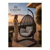 cavisshome CAVİSS HOME Armut Salıncak Tek Kişilik Makrome Gri Ip Örgü Bahçe Balkon Ev Salıncağı