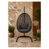 cavisshome CAVISS Home Elite Antrasit Örgü Armut Salıncak -Fındık Salıncak– Antrasit Minderli | Bahçe, Balkon ve Teras İçin Premium Salıncak Koltuk Özel Seri