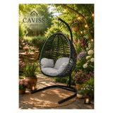 cavisshome CAVISS Home Elite Armut Salıncak -Fındık Salıncak– Açık Gri Minderli | Bahçe, Balkon ve Teras İçin Premium Salıncak Koltuk Özel Seri 1