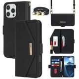 CAVOR Cep Telefonu Zinciri Cep Telefonu Kılıfı iPhone 16 Pro Max ile Uyumlu Kayışlı Kılıf, Flip Deri Cüzdan Kılıf, [Ayna][5 Kart Bölmesi], Katlanır Kılıf, Askılı Cep Telefonu Kılıfı, Siyah