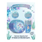 ÇAVUŞ E-TİCARET Deniz Kızı Temalı Doğum Günü Parti Seti Tabak-Bardak-8 Kişilik Denizkızı Set