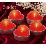Çavuş E-Ticaret Tealight Mum 5 Adet Kalp Kırmızı Yuvarlak Kırmızı Dekoratif Kırmızı Mum