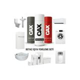 caxcolors 3'lü Beyaz Eşya Boyama Seti-Sararmaz Akrilik Beyaz Boya, Pas Önleyici Astar ve Koruyucu Vernik 400ML