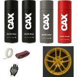 CAXCOLORS Araba Jant Sprey Akrilik Özel Yapım Sprey Boya Seti 400 ml (2 Adet Boya-1 Adet Vernik-1 Adet Astar) - GOLD
