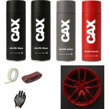 CAXCOLORS Araba Jant Sprey Akrilik Özel Yapım Sprey Boya Seti 400 ml (2 Adet Boya-1 Adet Vernik-1 Adet Astar) - KIRMIZI
