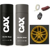 CAXCOLORS Araba Jant Sprey Endüstriyel Akrilik Özel Yapım Sprey Boya Seti 400 ml + Akrilik Astar - GOLD