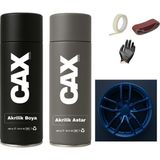 CAXCOLORS Araba Jant Sprey Endüstriyel Akrilik Özel Yapım Sprey Boya Seti 400 ml + Akrilik Astar - MAVİ