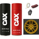 CAXCOLORS Araba Jant Sprey Endüstriyel Akrilik Özel Yapım Sprey Boya Seti 400 ml + Akrilik Vernik - GOLD