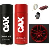 CAXCOLORS Araba Jant Sprey Endüstriyel Akrilik Özel Yapım Sprey Boya Seti 400 ml + Akrilik Vernik - KIRMIZI