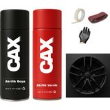 CAXCOLORS Araba Jant Sprey Endüstriyel Akrilik Özel Yapım Sprey Boya Seti 400 ml + Akrilik Vernik - MAT SİYAH
