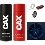 CAXCOLORS Araba Jant Sprey Endüstriyel Akrilik Özel Yapım Sprey Boya Seti 400 ml + Akrilik Vernik - MAVİ