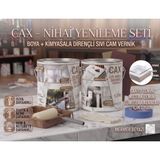 CAXCOLORS Cax 1 Litre Islak Alan Fayans Mutfak Zemin Boyası ve Kimyasala Dirençli Sıvı Cam Vernik Seti - Mermer Beyazı
