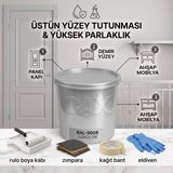 CAXCOLORS Cax Colors Parlak Boya 1 L - Panel Kapı, Demir ve Ahşap Boyası (Yüksek Tutunma & Üstün Parlaklık) 5'li Hediye Set - Gümüş