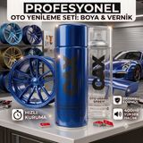 caxcolors CAX Colors Profesyonel Oto Yenileme Seti - metalik koyu mavi Sprey Boya (400 ml) + Oto Vernik Spreyi (400 ml) - Hızlı Kuruyan Jant ve Kaporta Boyası