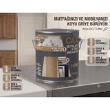 CAXCOLORS Cax Mutfak Dolabı ve Panel Kapı Boyası 1 Lt - Isıya Neme Dayanıklı Ahşap Boyası - Koyu Gri