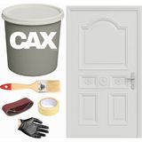 CAXCOLORS Demir & Metal Vernikli Panel Kapı Akrilik Boya Seti 1 Litre + Fırça + Zımpara + Bant + Eldiven - AÇIK GRİ