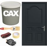 CAXCOLORS Demir & Metal Vernikli Panel Kapı Akrilik Boya Seti 1 Litre + Fırça + Zımpara + Bant + Eldiven - ANTRASİT GRİ